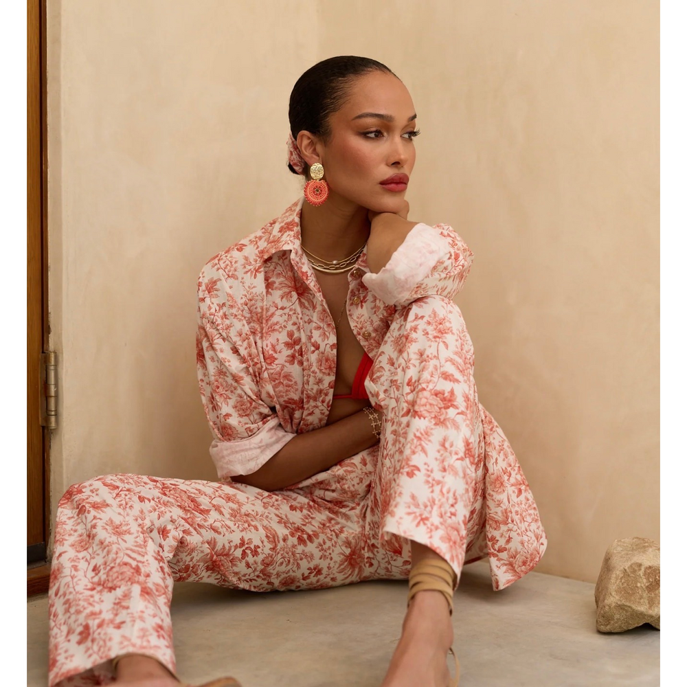V. Chapman Red Floral Toile Print Pants - Picture 5 of 6